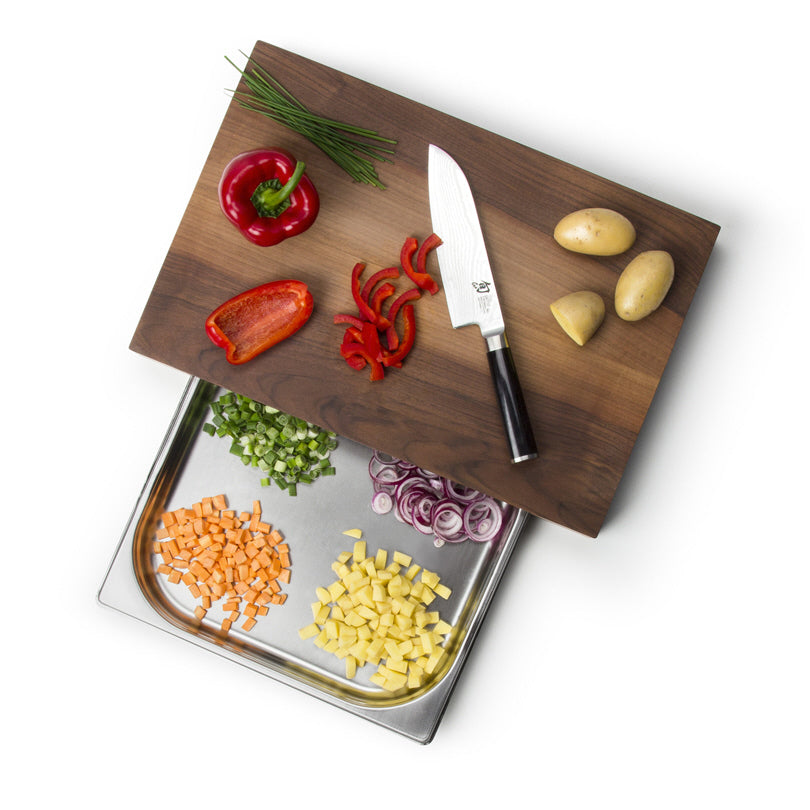 Tagliere multifunzionale con 1 cassetto in acciaio inox L cm 48x32,5x6