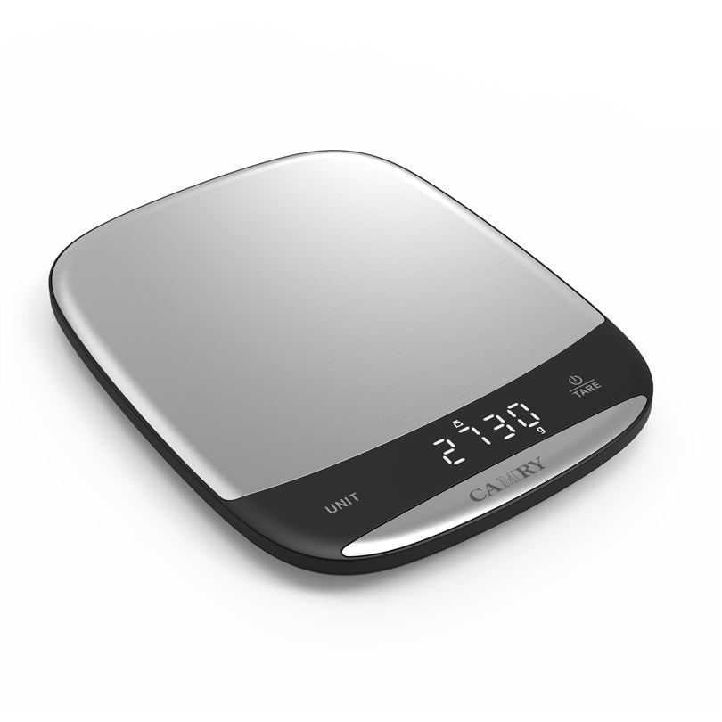 Bilancia da cucina digitale e ricaricablie con piatto in acciaio inox, 1g/10kg cm 21x16,5x1,8