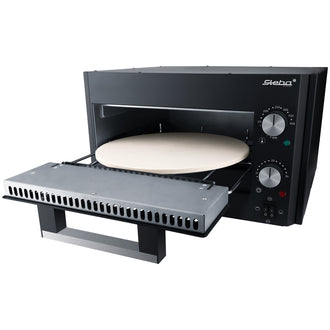 Forno per pizza elettrico "PB 1000" con pietra tonda e pala pizza in acciaio inox cm 43,5x43,5x27