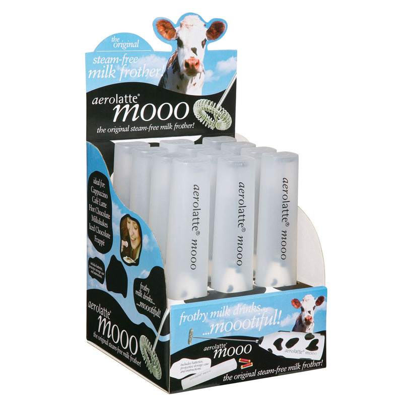 Schiumalatte "Aerolatte" design mucca con custodia, display da 12 pezzi