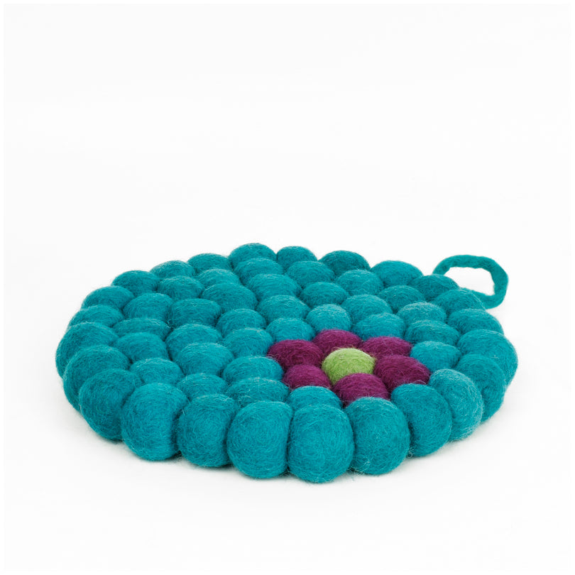 Sottopentola tondo "Daisy turchese" con pratico occhiello cm Ø19