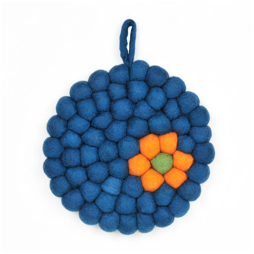 Sottopentola tondo "Daisy blu" con pratico occhiello cm Ø19