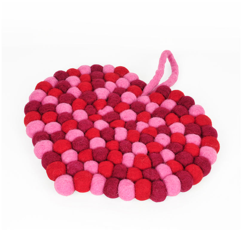 Sottopentola Cuore "Pompon Love" con occhiello cm 20x17,5x1,5