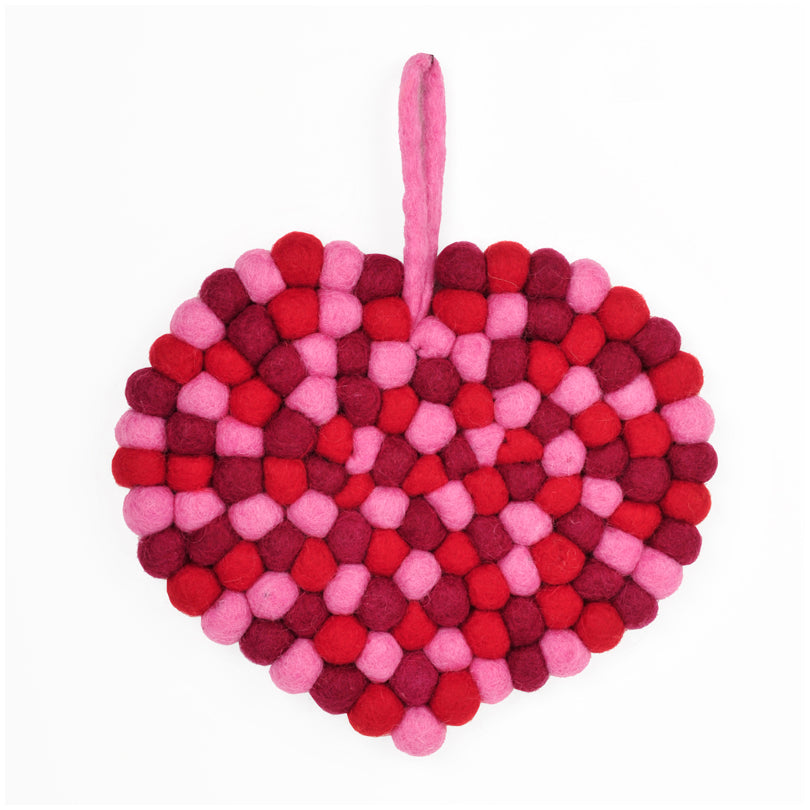 Sottopentola Cuore "Pompon Love" con occhiello cm 20x17,5x1,5
