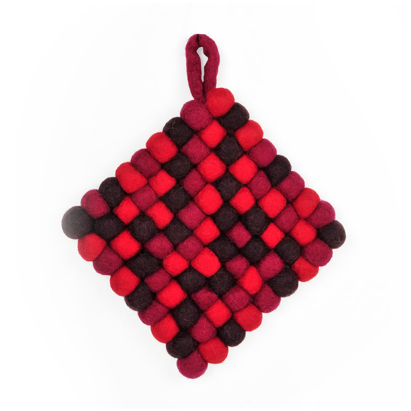 Sottopentola quadrato "Rosso/Viola" con pratico occhiello cm 14x14x2