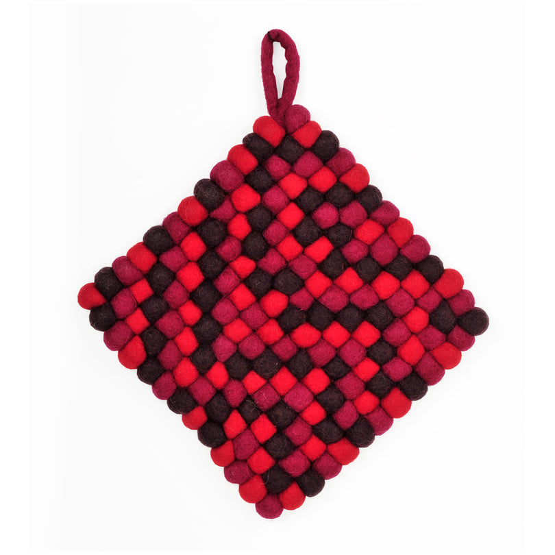 Sottopentola quadrato "Rosso/Viola" con pratico occhiello cm 19x19x2