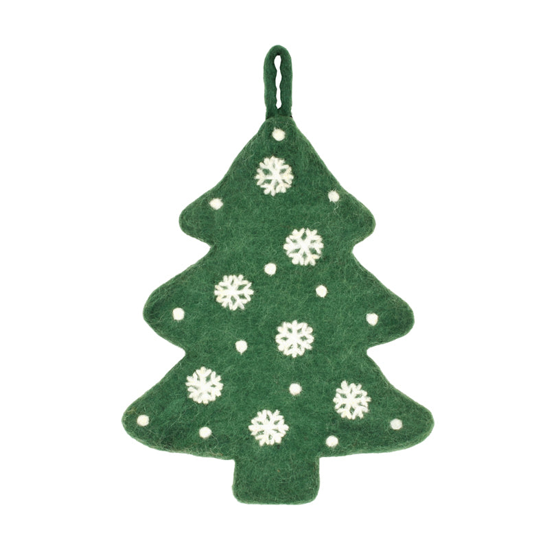 Sottopentola "Albero di Natale con fiocchi di neve" con pratico occhiello cm 20x24