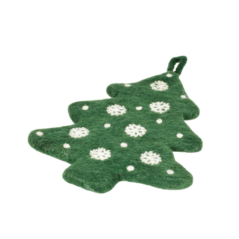 Sottopentola "Albero di Natale con fiocchi di neve" con pratico occhiello cm 20x24