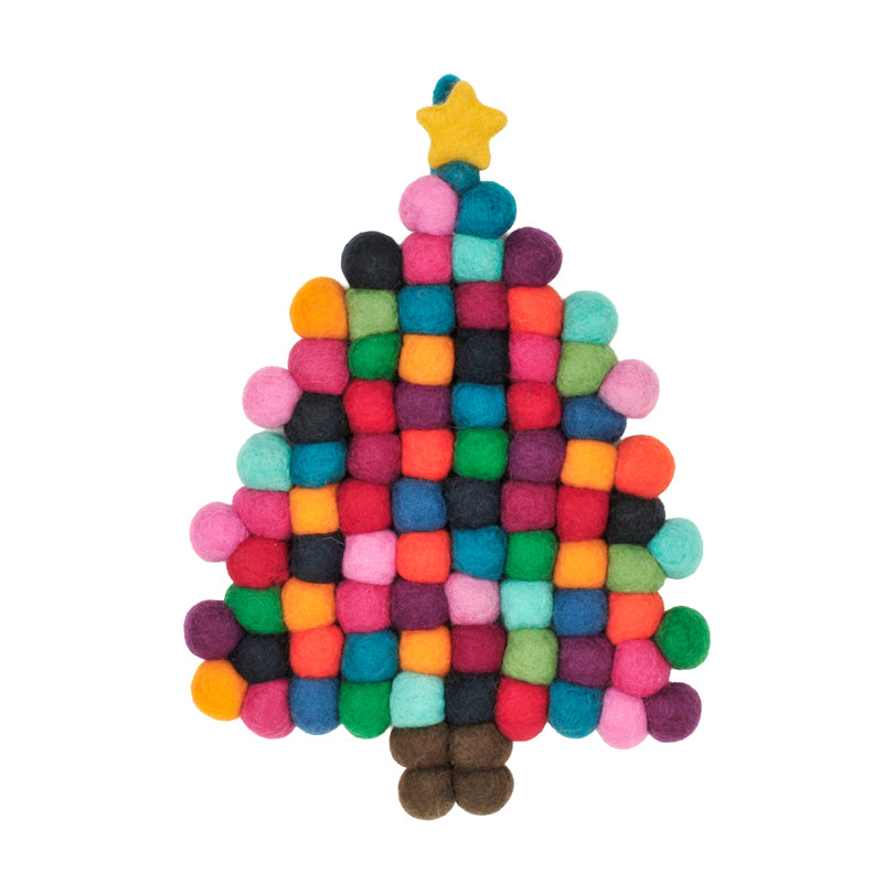 Sottopentola "Pompon Albero di Natale colorato" con pratico occhiello cm 22x30