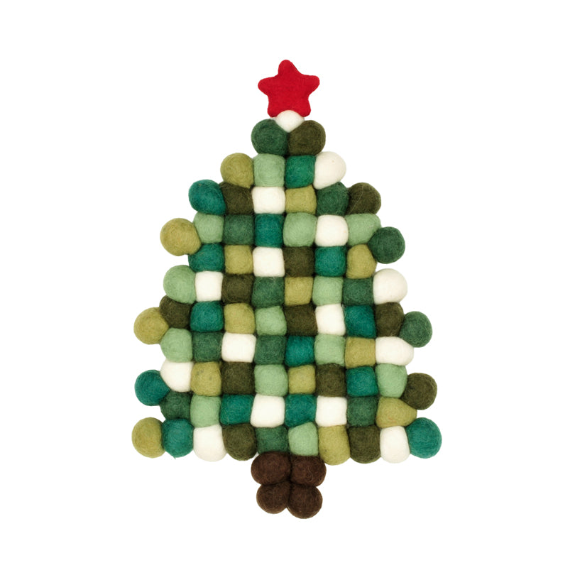 Sottopentola "Pompon Albero di Natale verde" con pratico occhiello cm 22x30