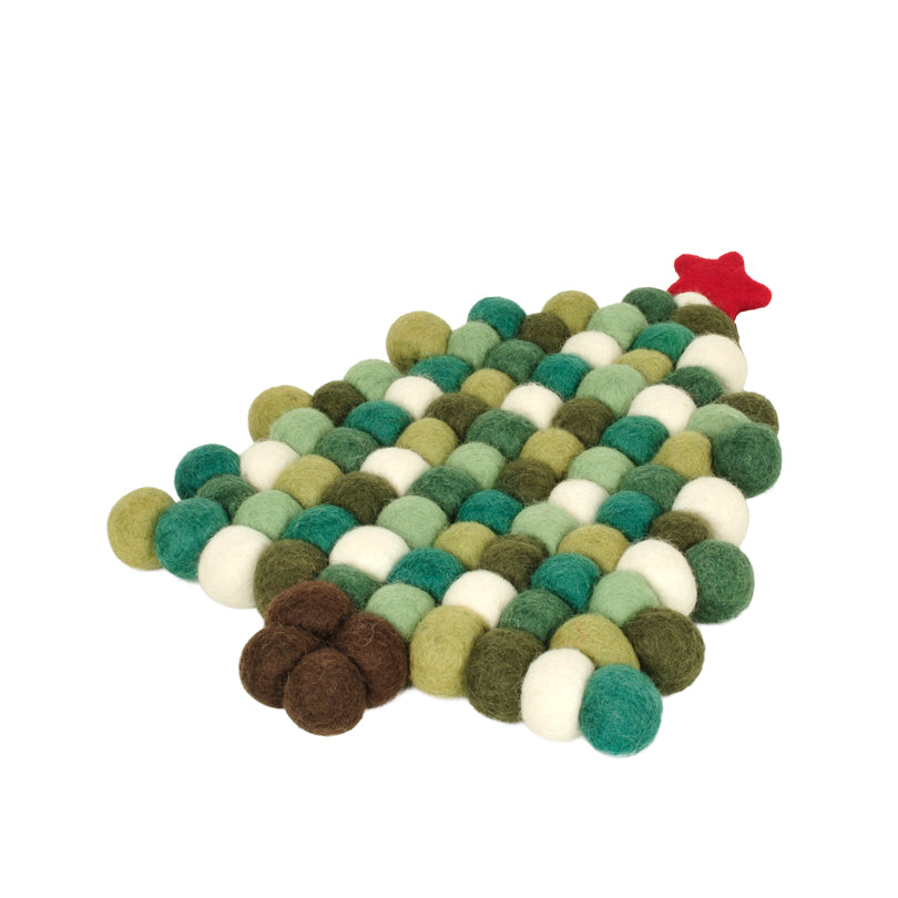 Sottopentola "Pompon Albero di Natale verde" con pratico occhiello cm 22x30