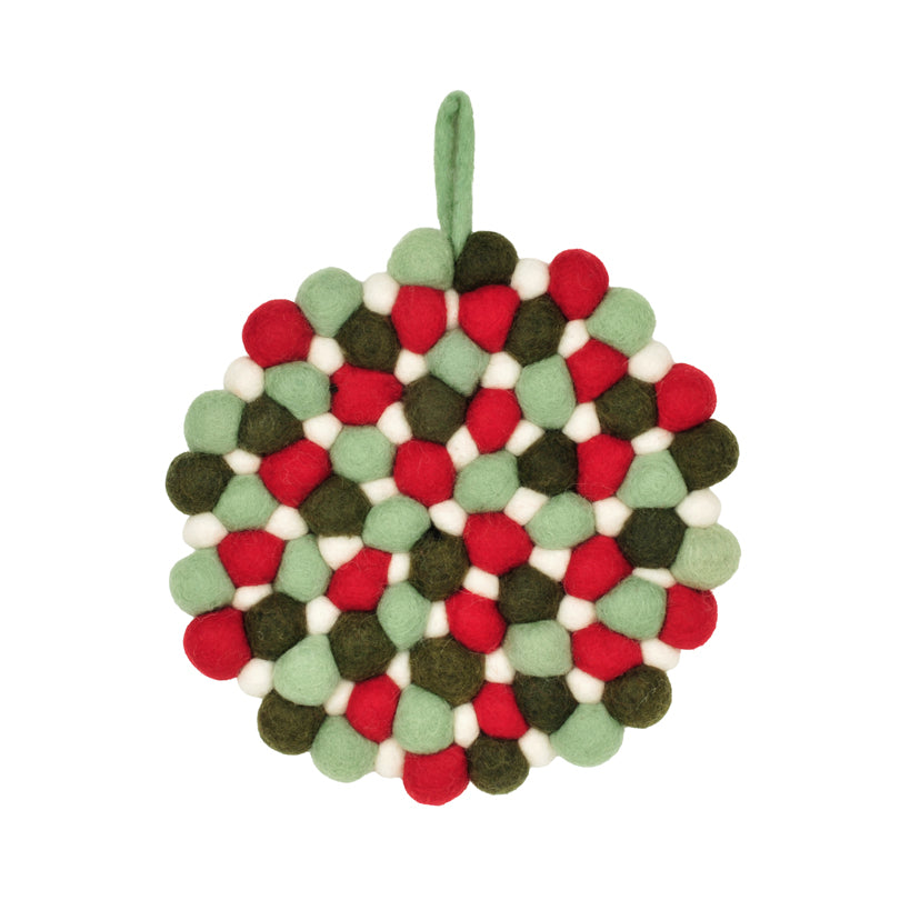 Sottopentola tondo "Pompon Verde/Rosso" con pratico occhiello cm Ø21