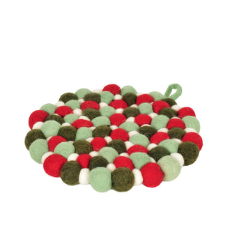 Sottopentola tondo "Pompon Verde/Rosso" con pratico occhiello cm Ø21