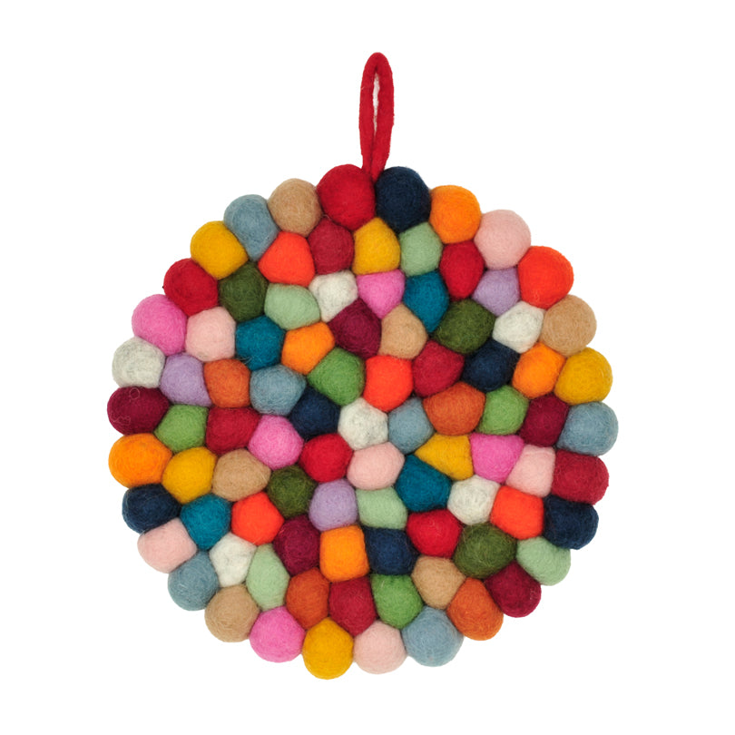 Sottopentola tondo "Pompon Multicolor" con pratico occhiello cm Ø21