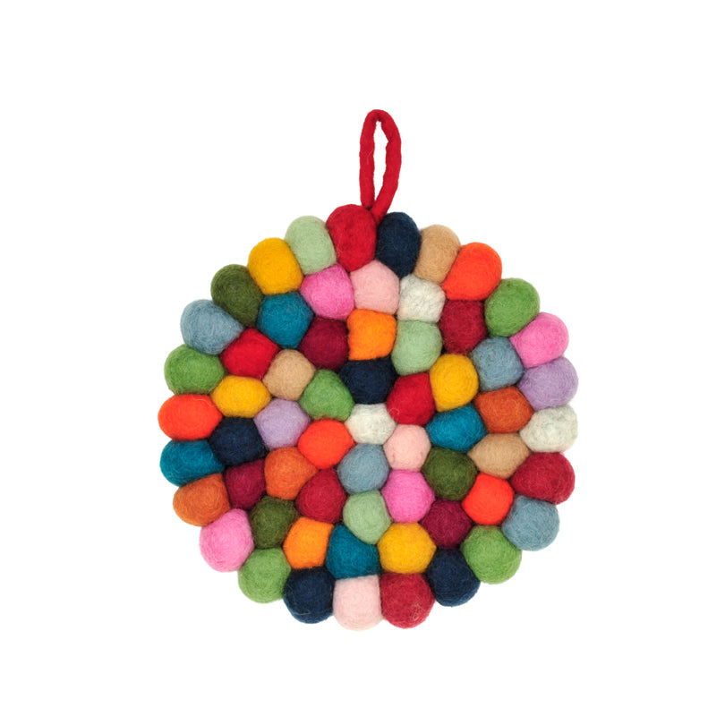 Sottopentola tondo "Pompon Multicolor" con pratico occhiello cm Ø19