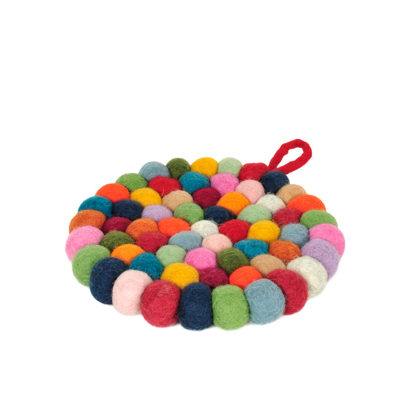 Sottopentola tondo "Pompon Multicolor" con pratico occhiello cm Ø19