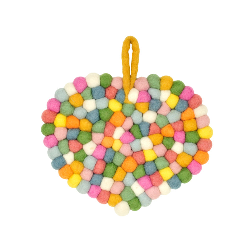 Sottopentola Cuore "Pompon Pastel" con occhiello cm 20x17,5x1,5