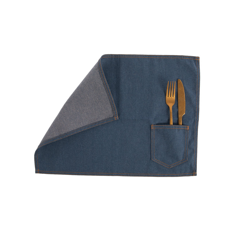 Tovaglietta all'americana "Indigo" con tasca portaposate cucita cm 45x33