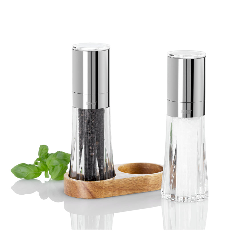 Menagere con macinapepe e macinasale "Crystal", 3 pezzi cm 13,5x6,7x17,5