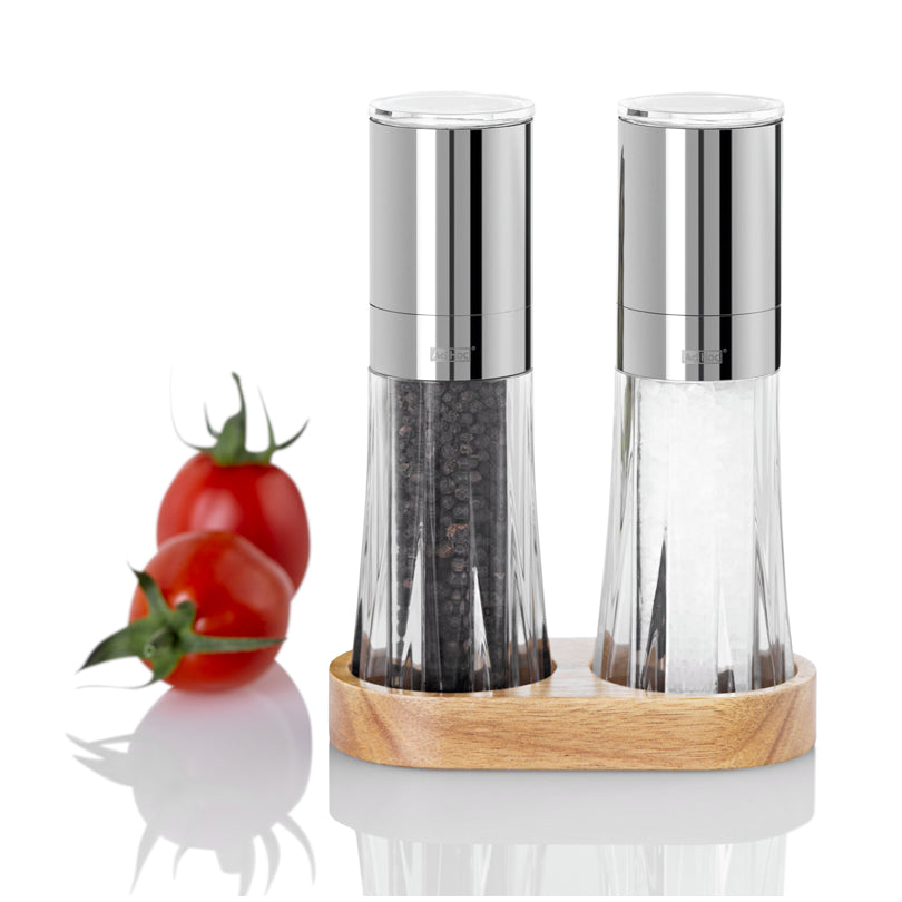 Menagere con macinapepe e macinasale "Crystal", 3 pezzi cm 13,5x6,7x17,5