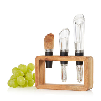 Kit da vino "Vine" con supporto, 3 pezzi cm 13,5x4x18