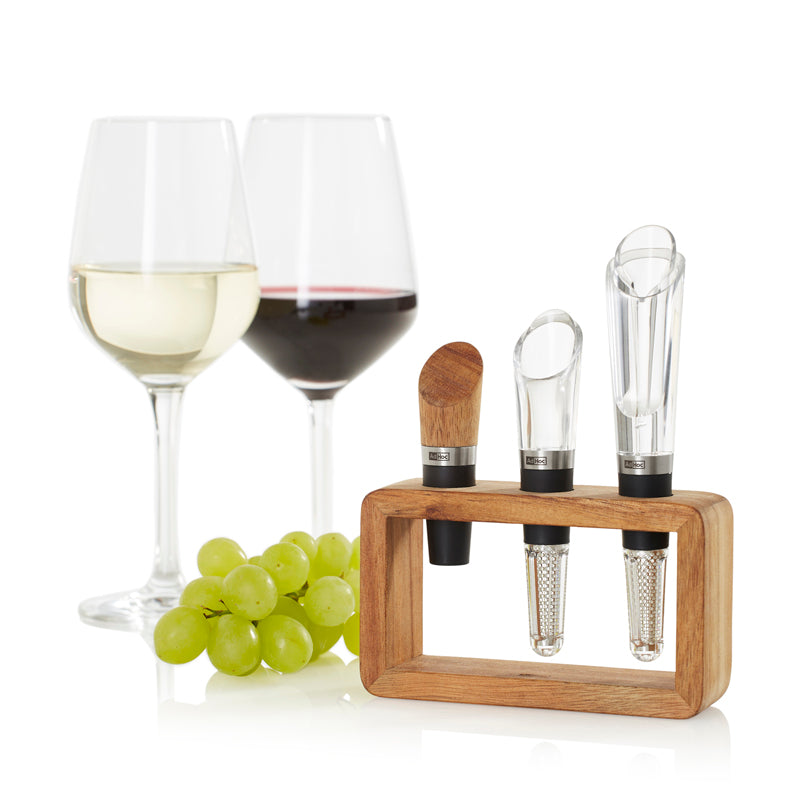 Kit da vino "Vine" con supporto, 3 pezzi cm 13,5x4x18