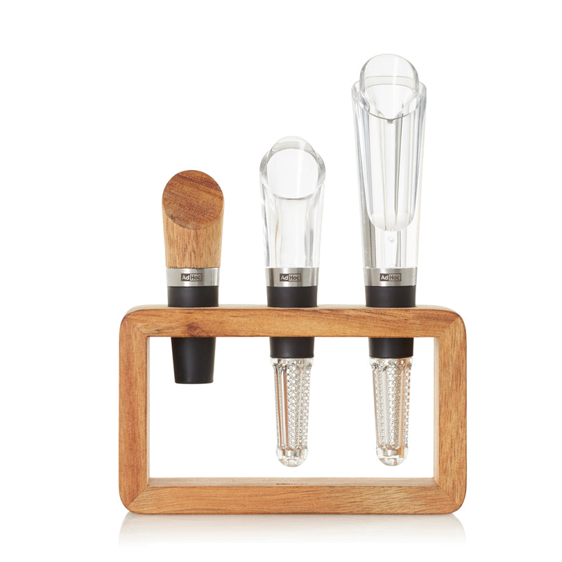 Kit da vino "Vine" con supporto, 3 pezzi cm 13,5x4x18