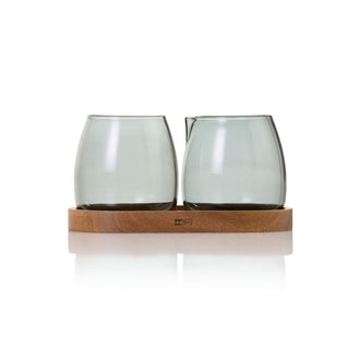 Set lattiera & zuccheriera "Yuna" con vassoio in acacia ml 230/cm Ø7x7,5