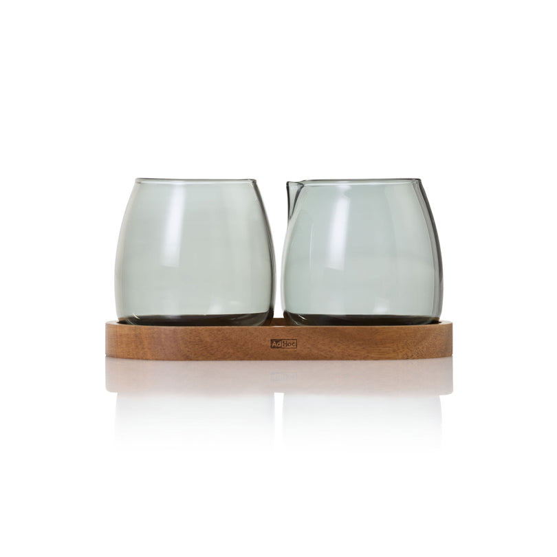 Set lattiera & zuccheriera "Yuna" con vassoio in acacia ml 230/cm Ø7x7,5
