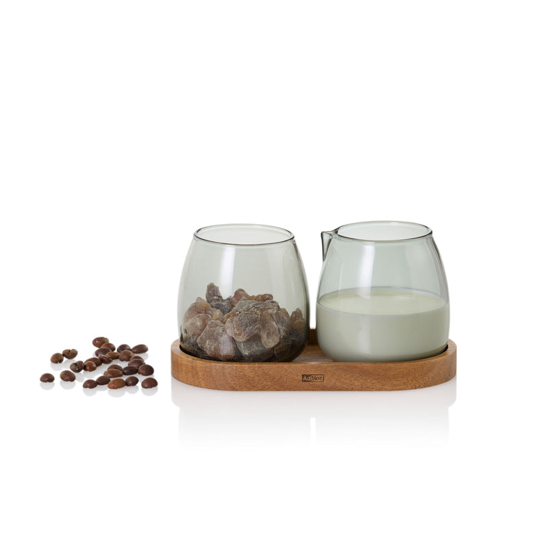 Set lattiera & zuccheriera "Yuna" con vassoio in acacia ml 230/cm Ø7x7,5