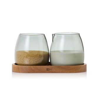 Set lattiera & zuccheriera "Yuna" con vassoio in acacia ml 230/cm Ø7x7,5