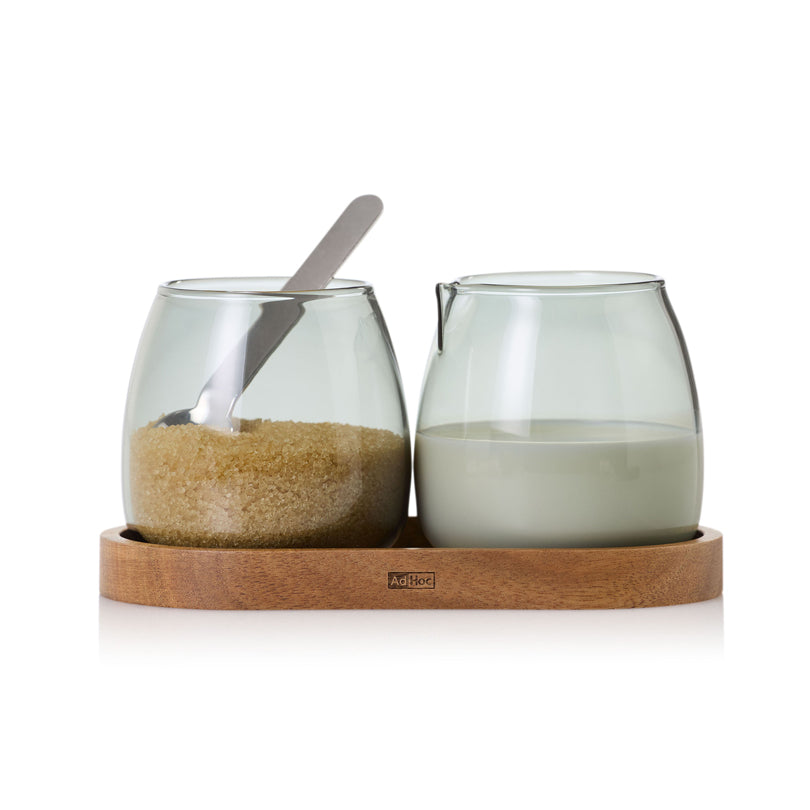 Set lattiera & zuccheriera "Yuna" con vassoio in acacia ml 230/cm Ø7x7,5