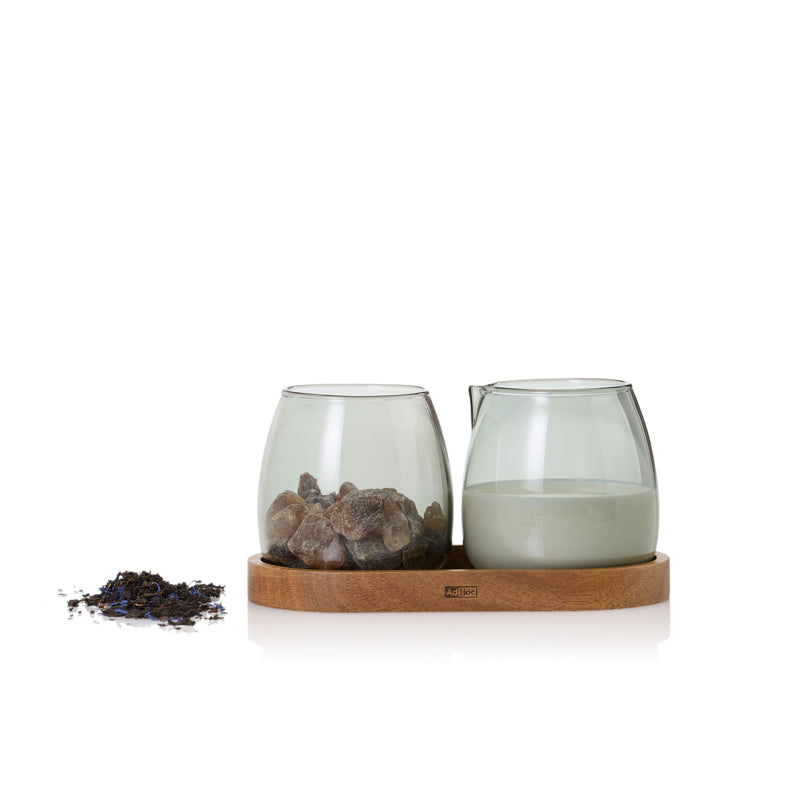 Set lattiera & zuccheriera "Yuna" con vassoio in acacia ml 230/cm Ø7x7,5