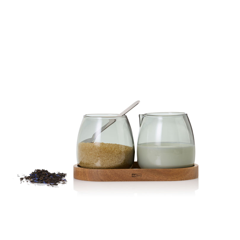 Set lattiera & zuccheriera "Yuna" con vassoio in acacia ml 230/cm Ø7x7,5