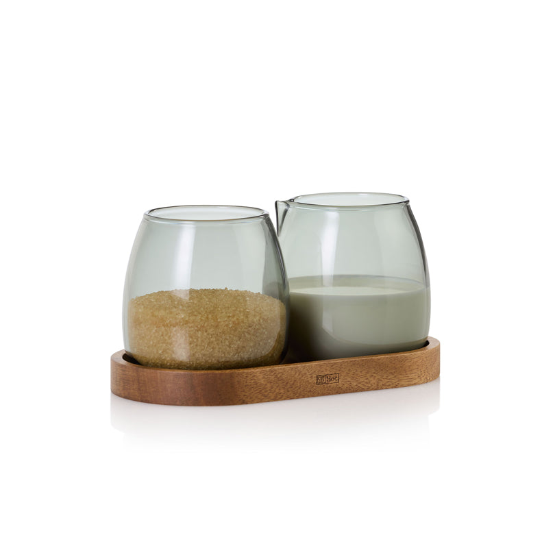 Set lattiera & zuccheriera "Yuna" con vassoio in acacia ml 230/cm Ø7x7,5