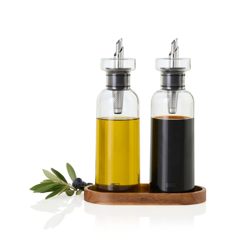 Menagere dosaolio & dosaaceto "AromaPour" con base in acacia cl 30/cm 16x8,2x21,3
