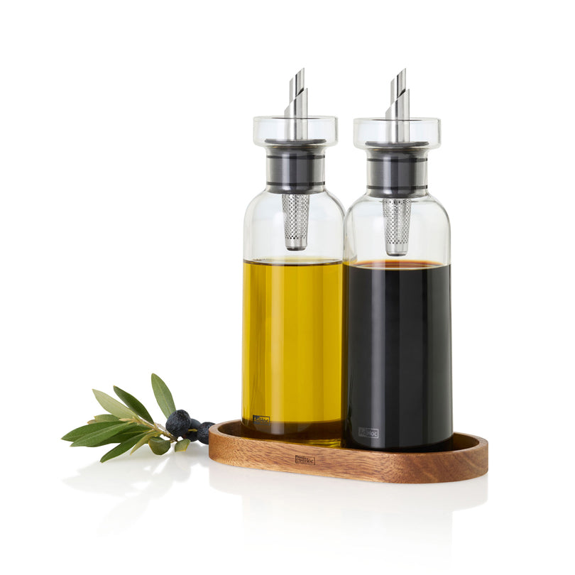 Menagere dosaolio & dosaaceto "AromaPour" con base in acacia cl 30/cm 16x8,2x21,3