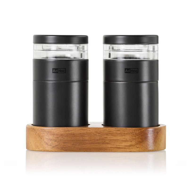 Menagere con macinasale e macinapepe "Molto" con base in acacia, 3 pezzi cm 11,5x5,5x9,5