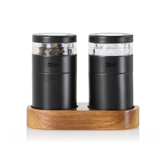 Menagere con macinasale e macinapepe "Molto" con base in acacia, 3 pezzi cm 11,5x5,5x9,5