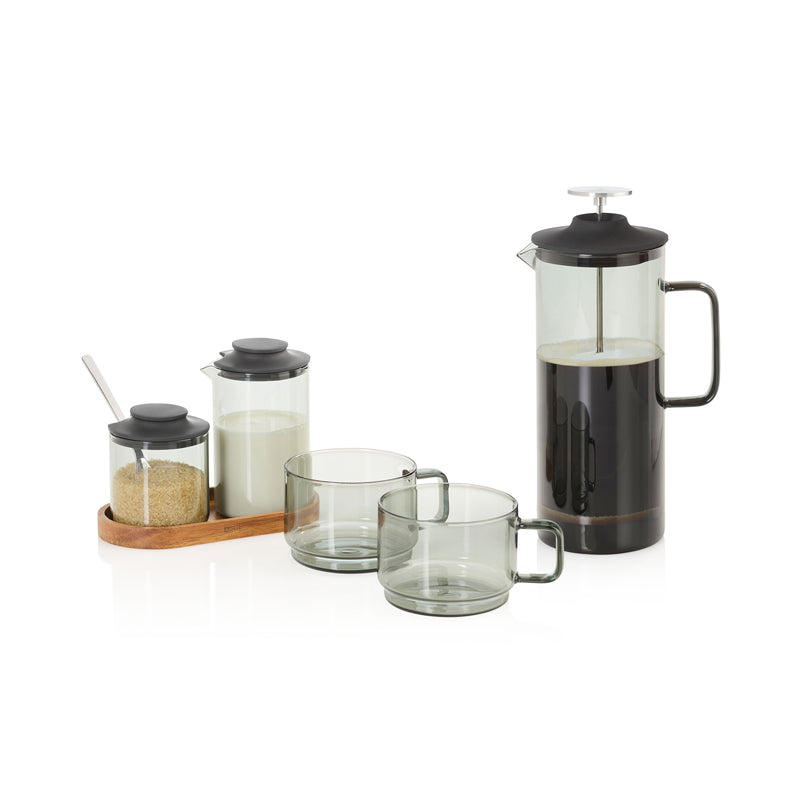 Set lattiera & zuccheriera "Impact" con vassoio in acacia ml 250/cm 15,5x8,5x1