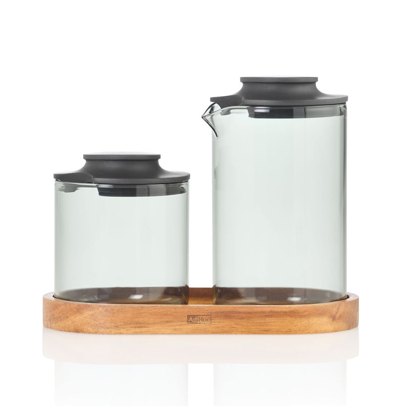 Set lattiera & zuccheriera "Impact" con vassoio in acacia ml 250/cm 15,5x8,5x1