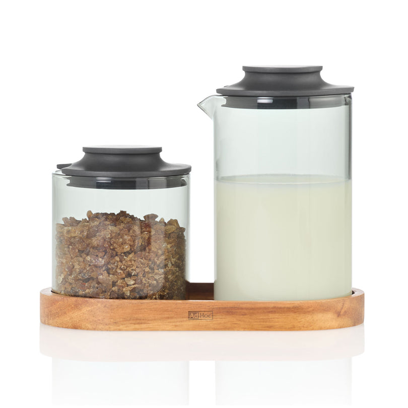 Set lattiera & zuccheriera "Impact" con vassoio in acacia ml 250/cm 15,5x8,5x1