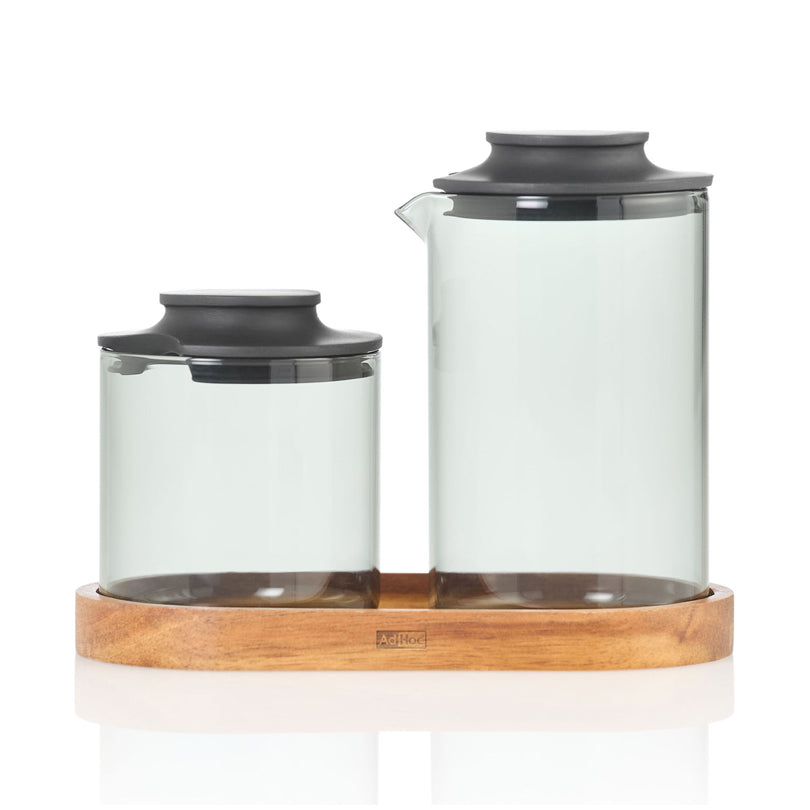 Set lattiera & zuccheriera "Impact" con vassoio in acacia ml 250/cm 15,5x8,5x1