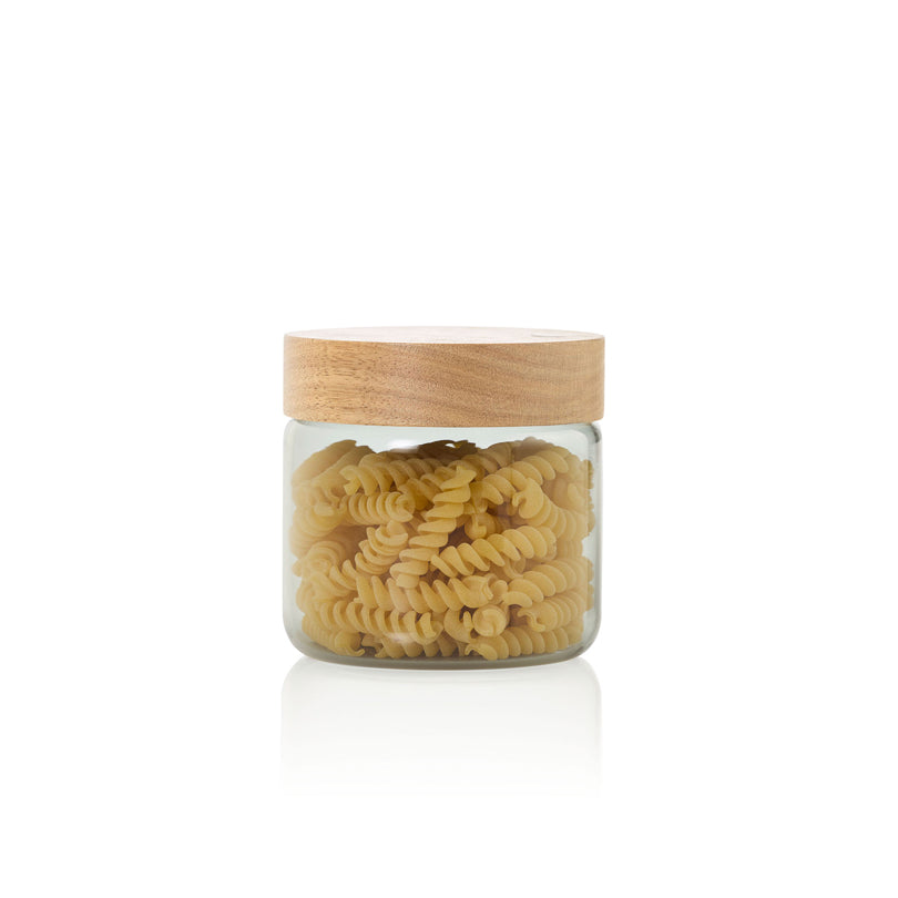 Barattolo tondo "PureJar" con coperchio in acacia ml 500/cm Ø10x10