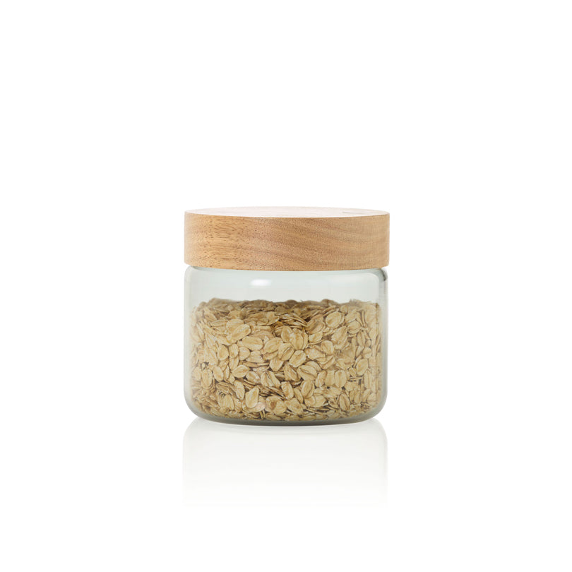Barattolo tondo "PureJar" con coperchio in acacia ml 500/cm Ø10x10