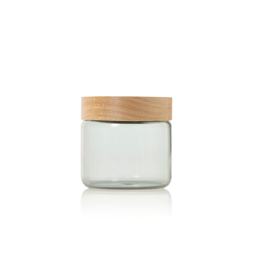 Barattolo tondo "PureJar" con coperchio in acacia ml 500/cm Ø10x10