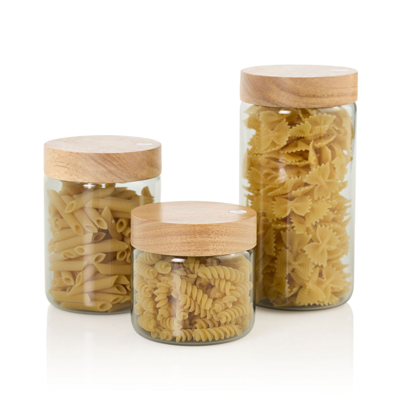 Barattolo tondo "PureJar" con coperchio in acacia ml 500/cm Ø10x10