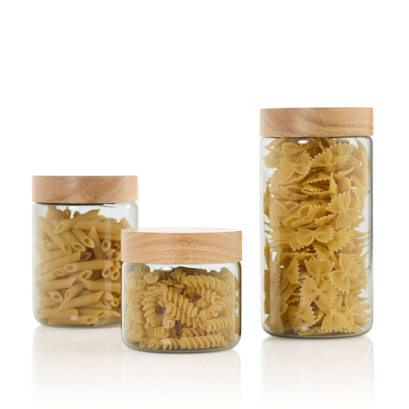 Barattolo tondo "PureJar" con coperchio in acacia ml 500/cm Ø10x10