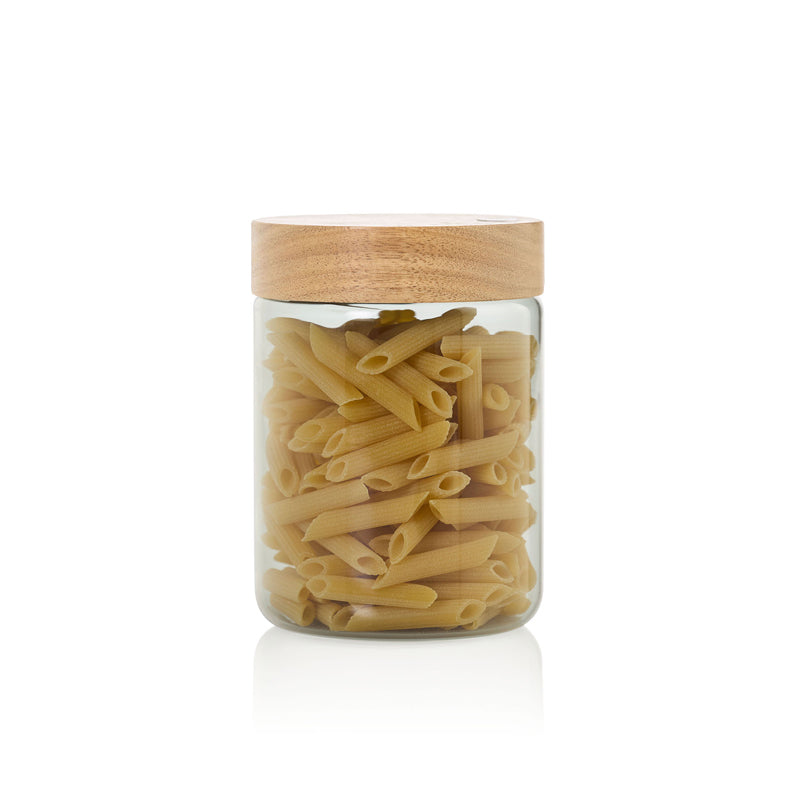 Barattolo tondo "PureJar" con coperchio in acacia ml 800/cm Ø10x14