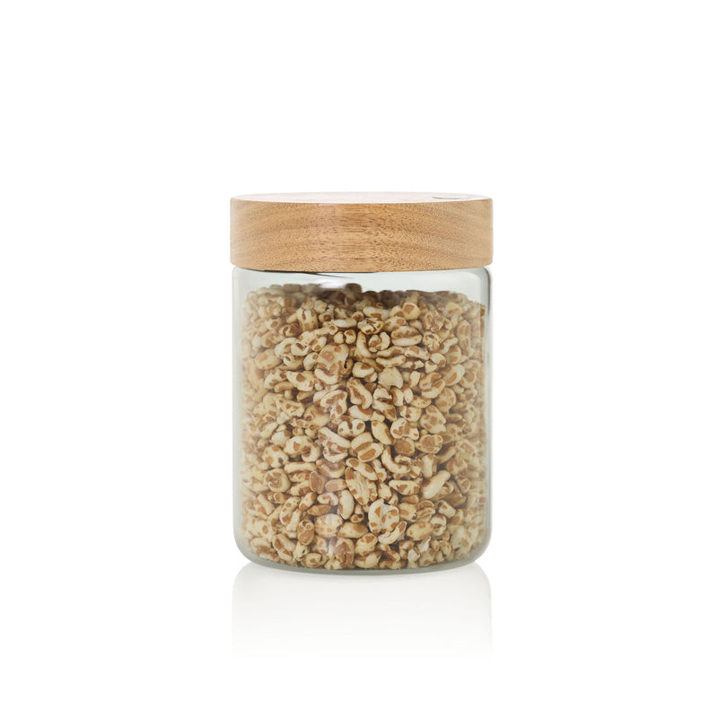 Barattolo tondo "PureJar" con coperchio in acacia ml 800/cm Ø10x14